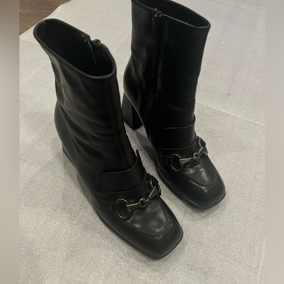 [38/US7]Lavorazion Artigiana Ateliers Black Ankle Block Heel Boots Y2K Buckle - Picture 2 of 10